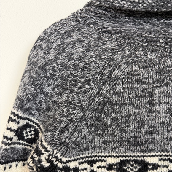 TNA Lambswool Fair Isle Zip Cardigan Sweater Ram Motif Grey Cream Size Small - Picture 13 of 16